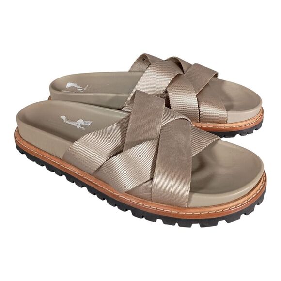 Rag & Bone Platform Sandal Slide Slip on Chunky Shoe Taupe Canvas Leather 39/9 - Picture 1 of 10
